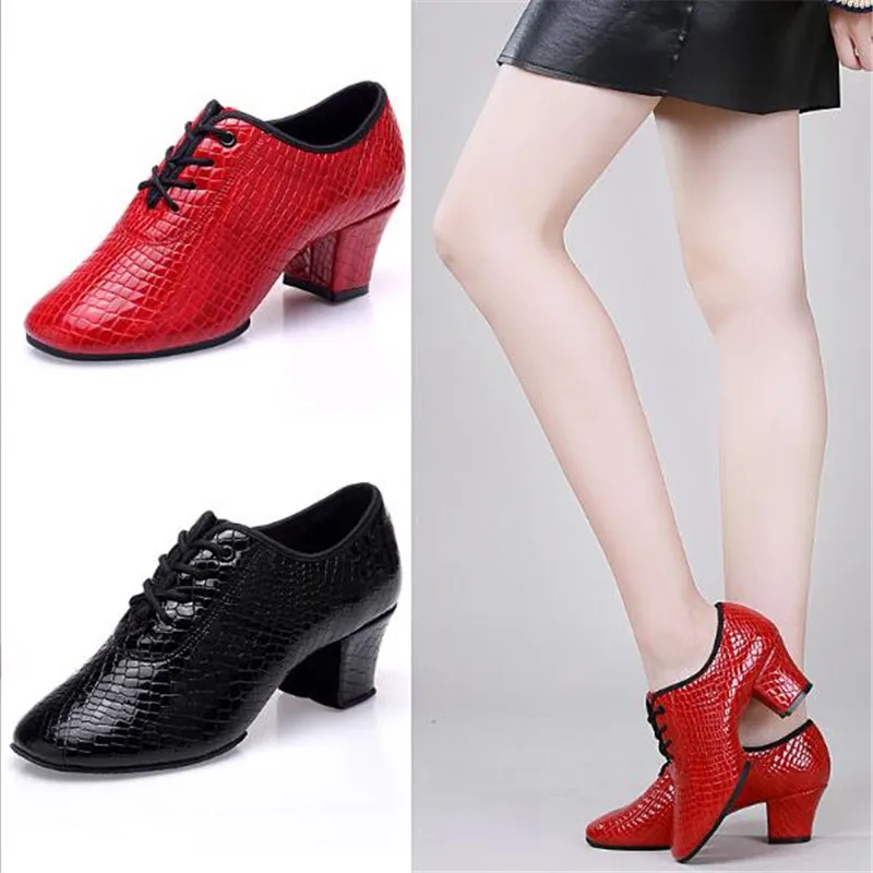 Woman Shoes Cow Leather Middle Heel Women\'s Tango Flamenco Dance Shoes Girls Ballroom Modern Tango Quick Step Dance Shoes