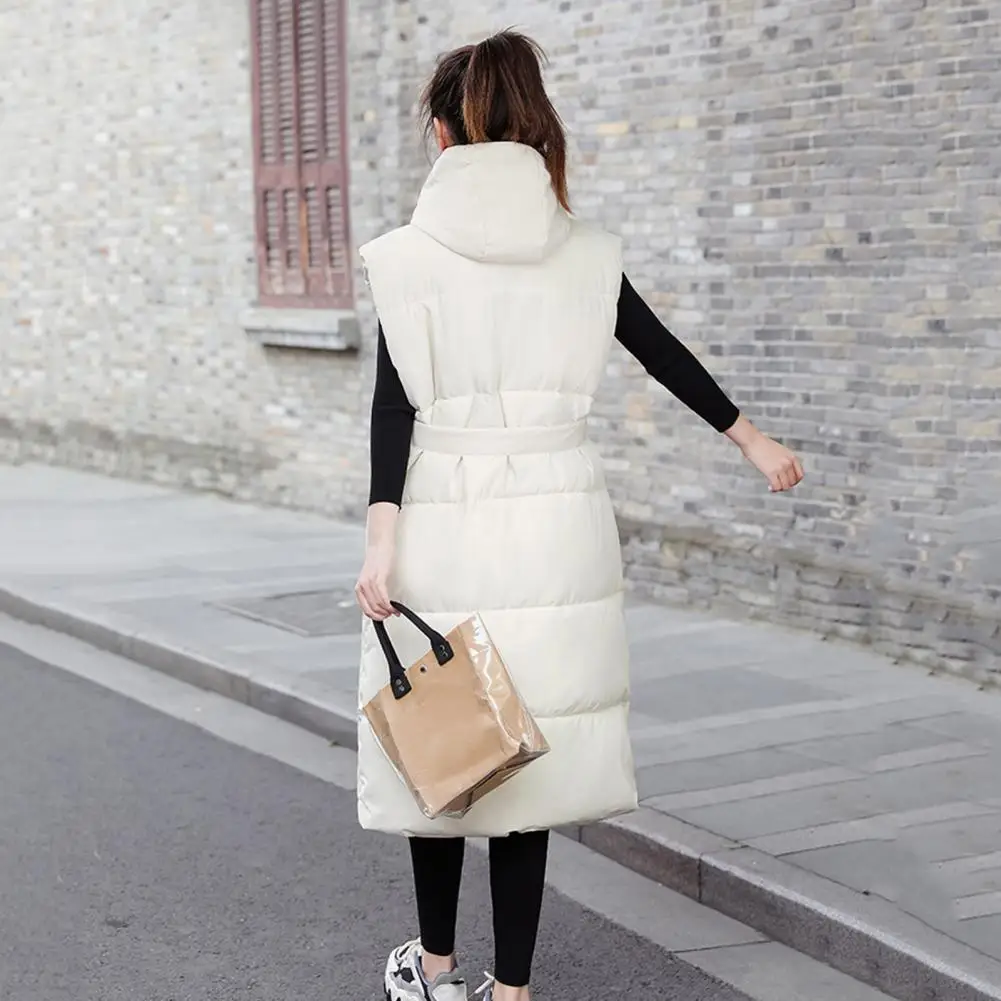 

Autumn Winter Vest Women's Solid Hooded Pockets Zipper Padded Ladies Casual Sleeveless Jacket Warm Quilted Vest for Female