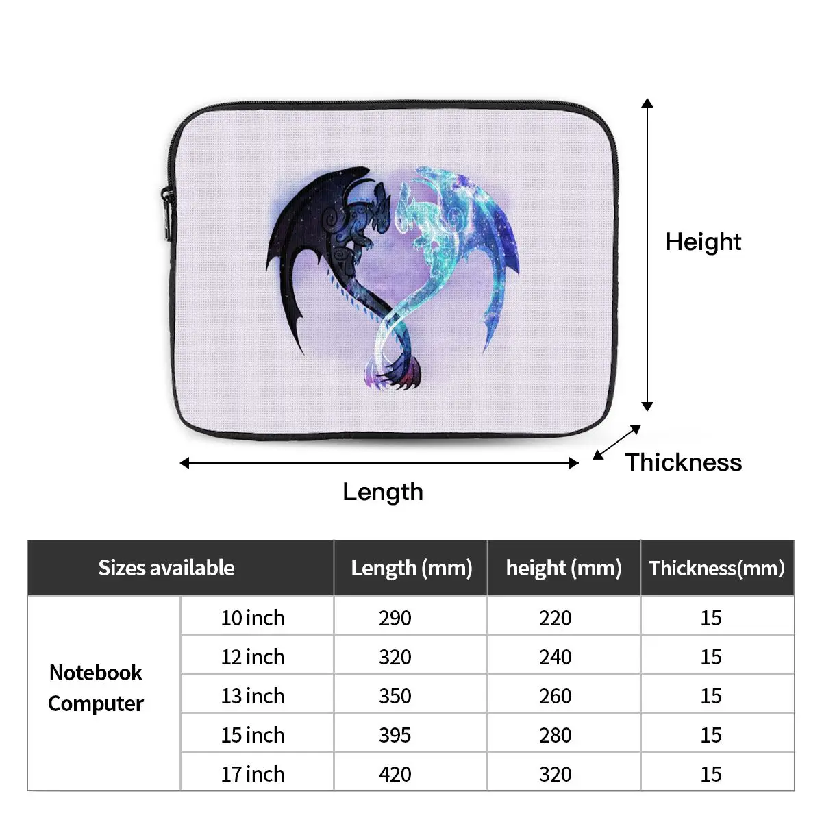 Dragon Heart Toothless And Light Fury  Case Pouch 10 12 13 15 17 Inch Notebook Sleeve Cover Bag Tablet Shockproof Case Bag view 2