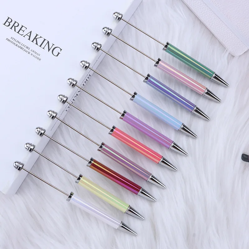 20pcs DIY Beaded Pen UV Electroplating Colorful Beadable Ballpoint Pen Handmade Beaded Gift Pens for Writing Stationery Freebies