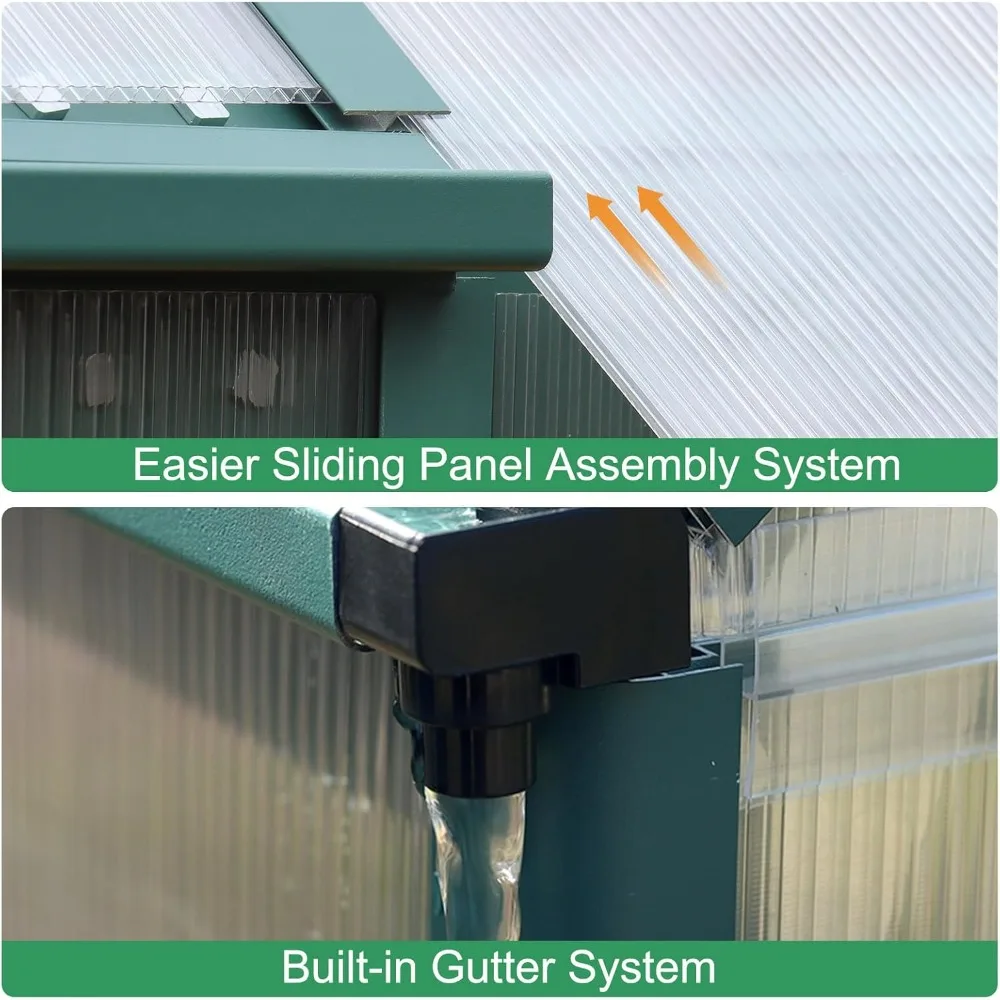 دفيئة متينة من البولي كربونات، 10 × 6 أقدام، خارجية شديدة التحمل مع تهوية مزدوجة، باب قابل للقفل، وألواح جدارية مزدوجة #4