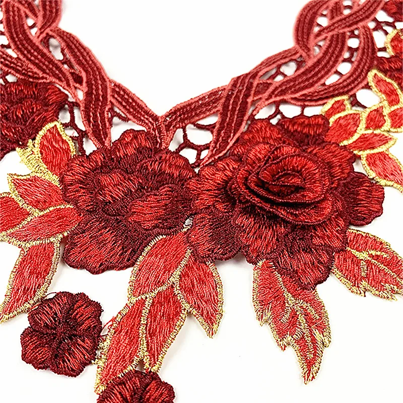 CHICKNIT Mode 33x29cm 3D Bestickter Venise-Spitzenkragen Rot Grün DIY Tanzrock Kleidung Party Bekleidungszubehör CC02 – Detail 6