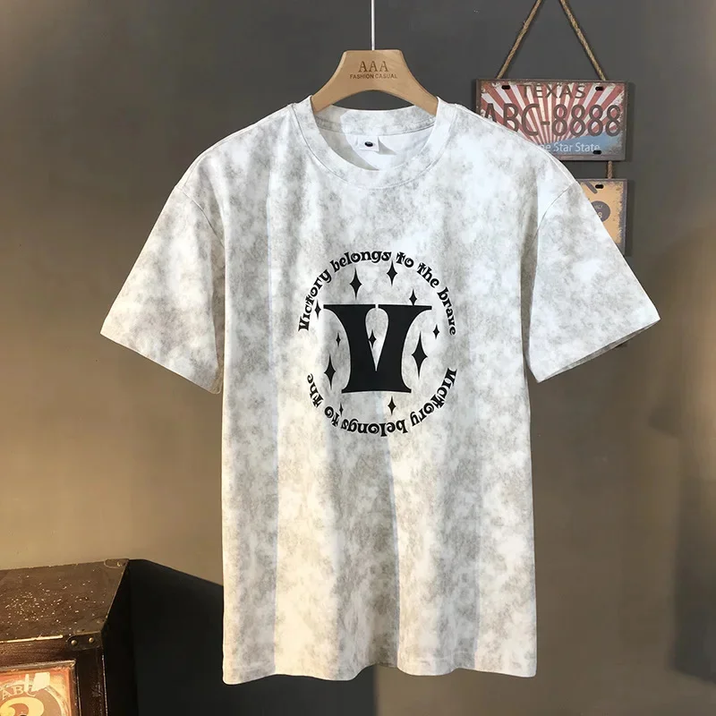 

Summer short sleeved T-shirt men's light luxury print 2026 new round neck Half loose casual high-end top