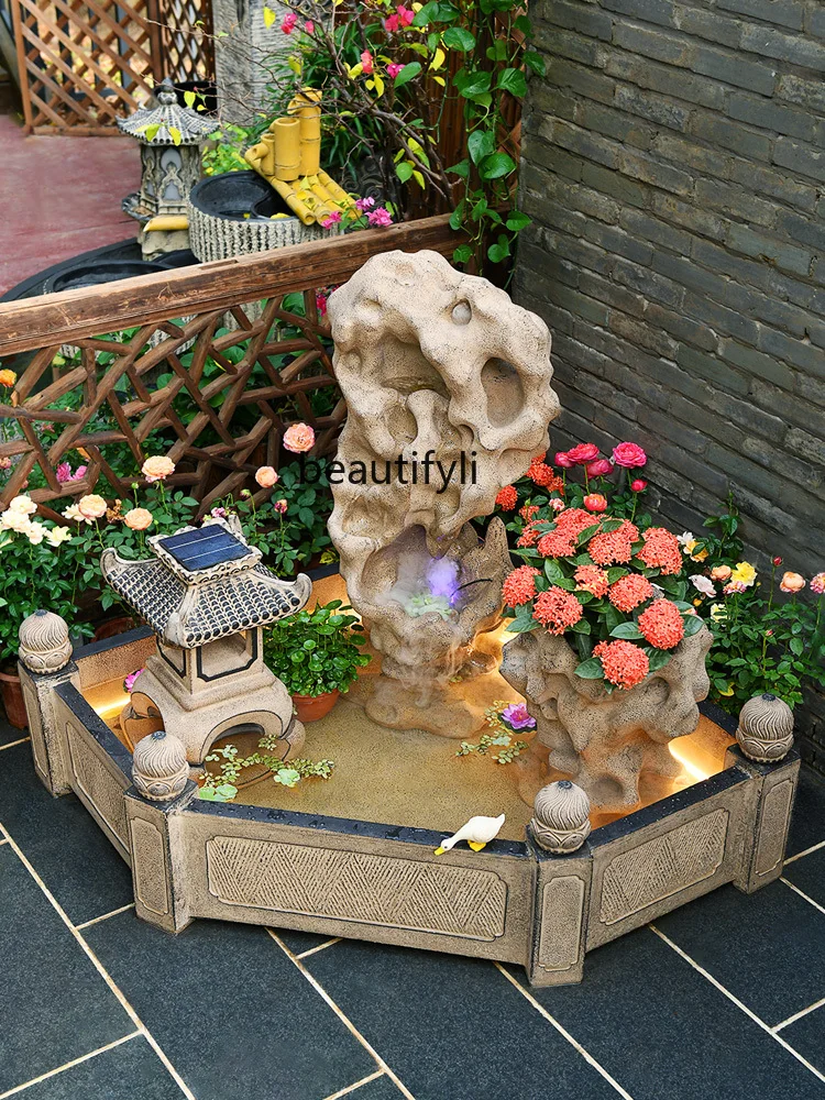 Outdoor Chinese Style Artificial Mountain and Fountain Decoration Circulating Water Floor Fish Tank Courtyard Fish Pond