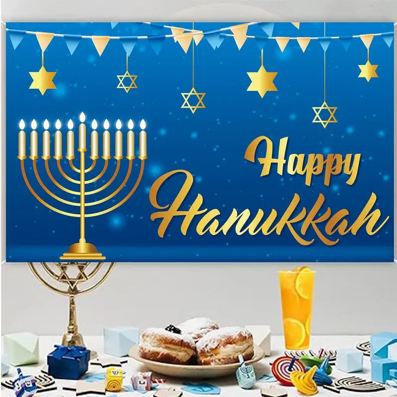 Happy Hanukkah Photography Backdrop Holiday Festival Party Candelabra Candle Decor Banner Background Photo Studio