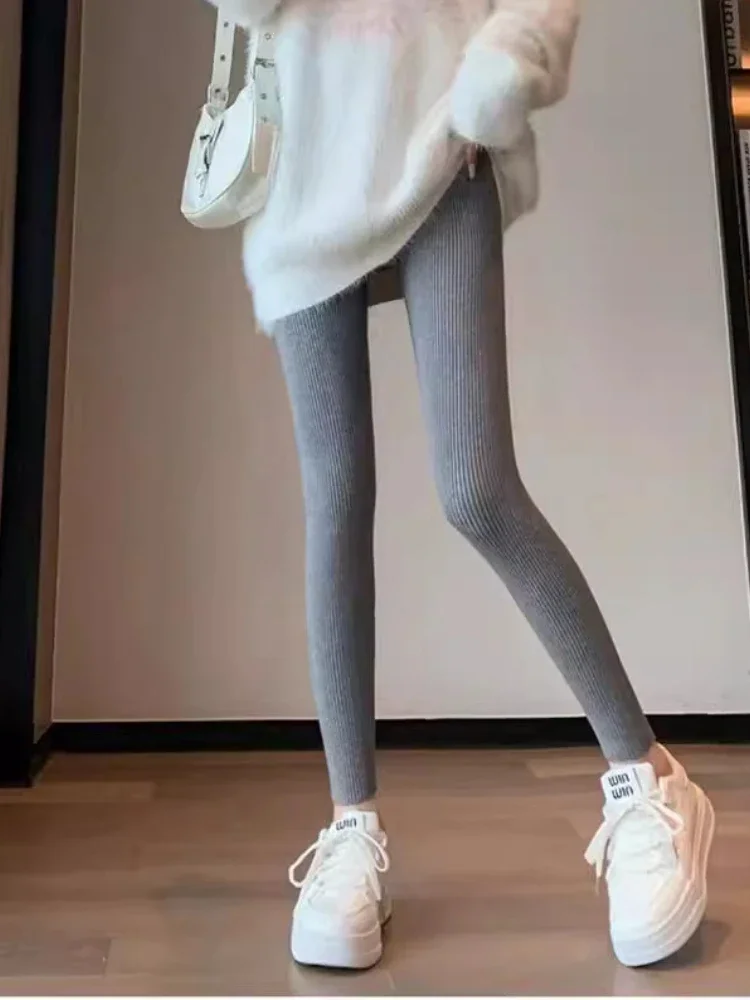 رياضي طماق امرأة الخريف الشتاء محبوك أفخم طماق مرنة موضة سليم صالح المرأة عالية الخصر سراويل رياضية رياضية