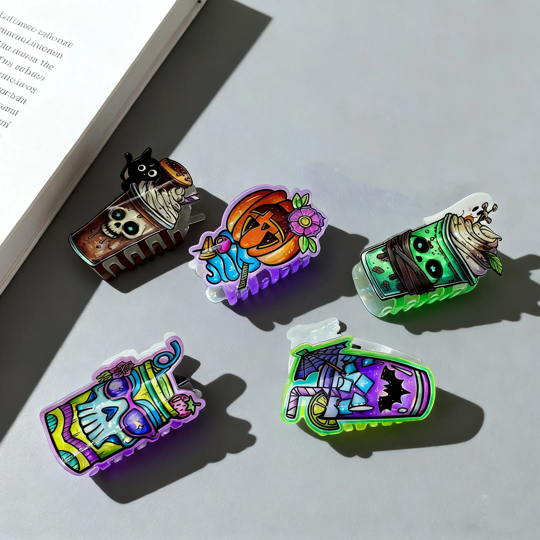 

NC NEW Creative Halloween Cold Drink Cup Hair Claw Acrylic Claw Clips Cute Ghost Crab Hair Clip Hair Accessories for Women Girls