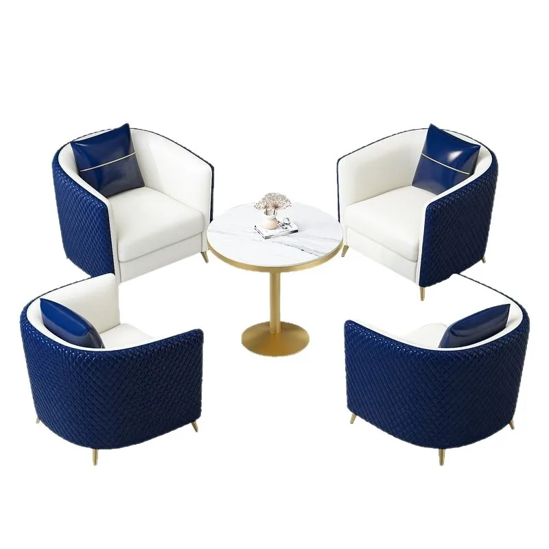 

Nordic light luxury leather single sofa chair commercial office casual coffee table sales department reception negotiation table