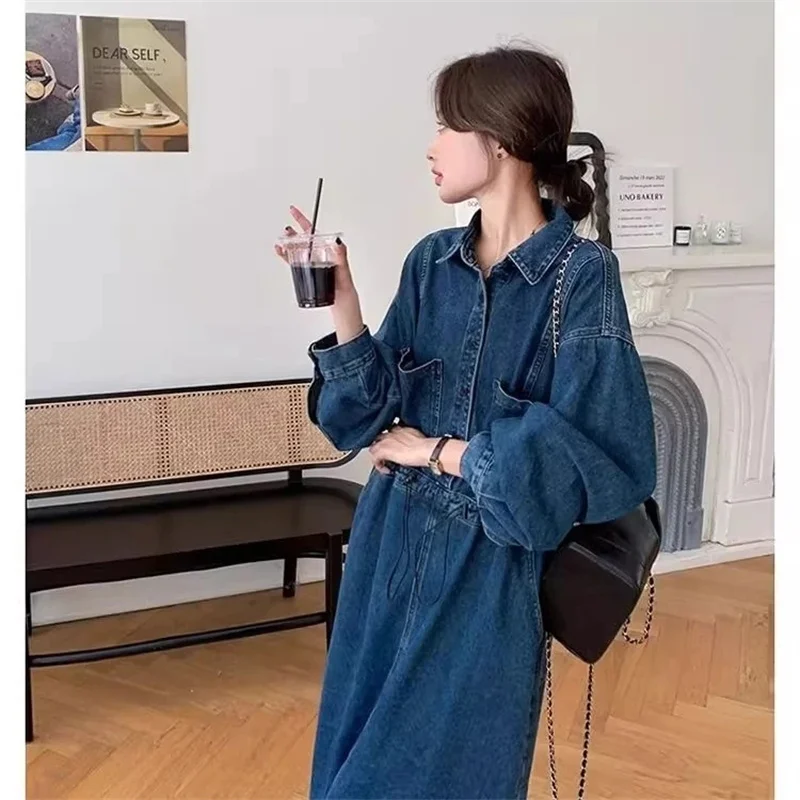 French Retro Unique Denim Dress for Women in the Spring and Autumn of 2025 Loose High-end Style Shirt Long Skirt for Commuting