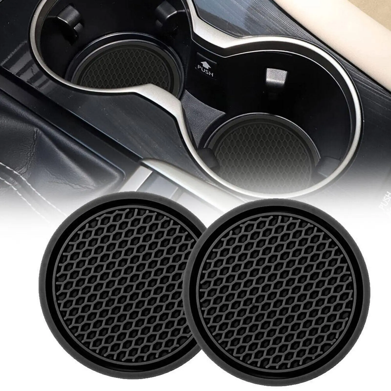 Antiderrapante Car Water Cup Pad, Diamante Strass Rubber Mat, Garrafa Coaster Titular, Auto Interior Anti-skid Cup Holders, 7cm, 2pcs