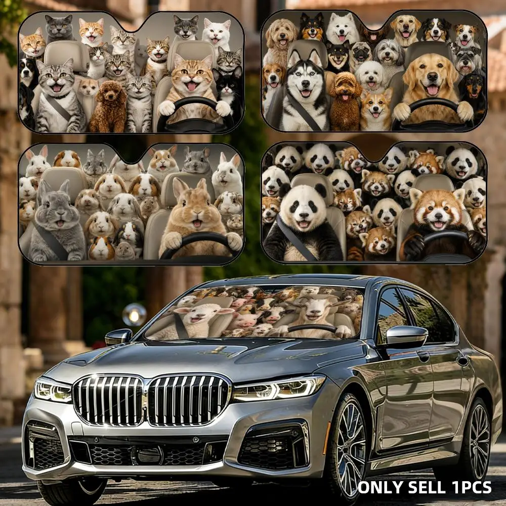 

Cute Animal Family Trip Sun Visor Foldable Aluminum Foil Car Windshield Sun Shade - UV Protection & Heat Insulation Visor