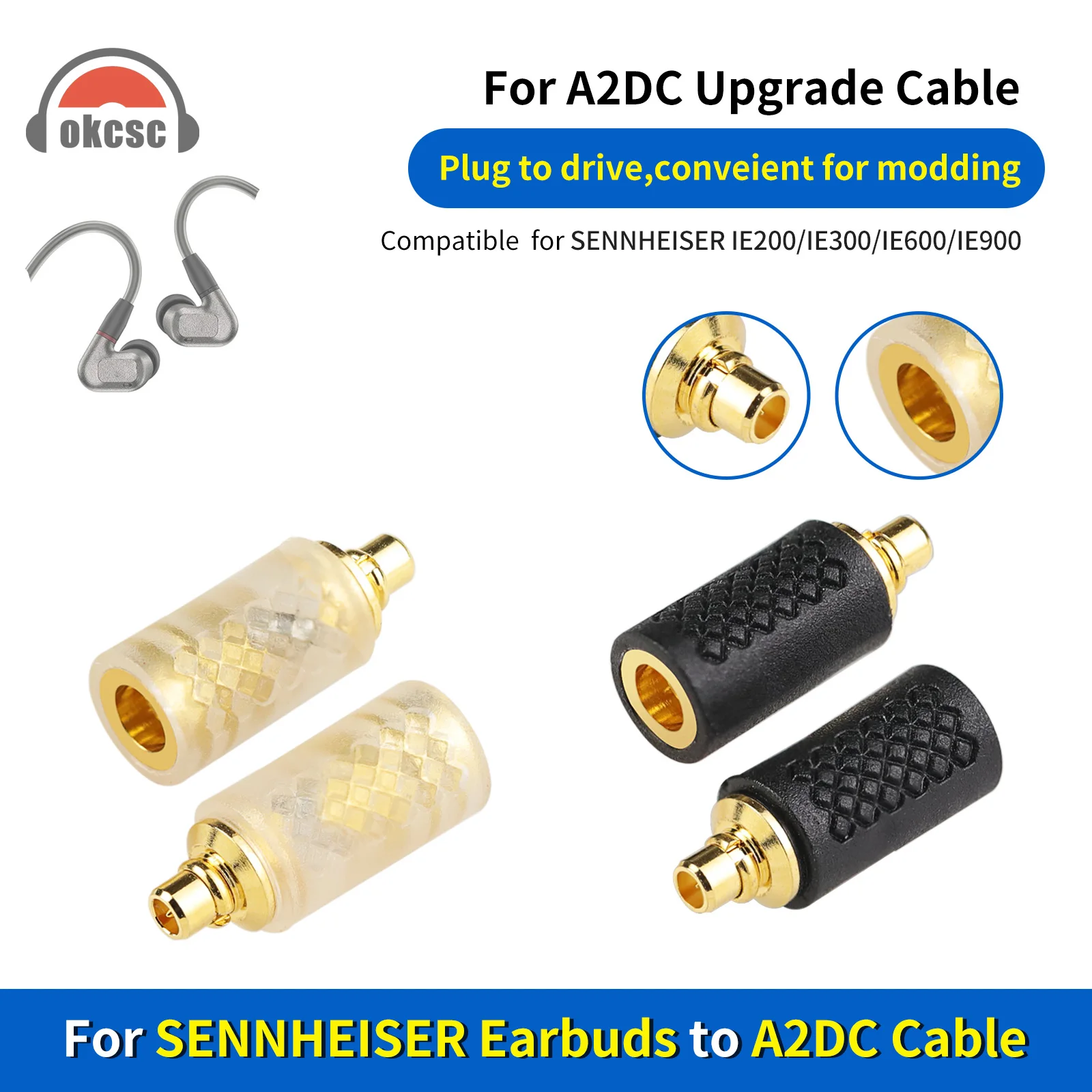 

OKCSC IE300 Male to A2DC Female Earphones Adapter for SENNHEISER IE200 IE300 IE600 IE900 AKG N5005 N30 N40 Earbuts Connector