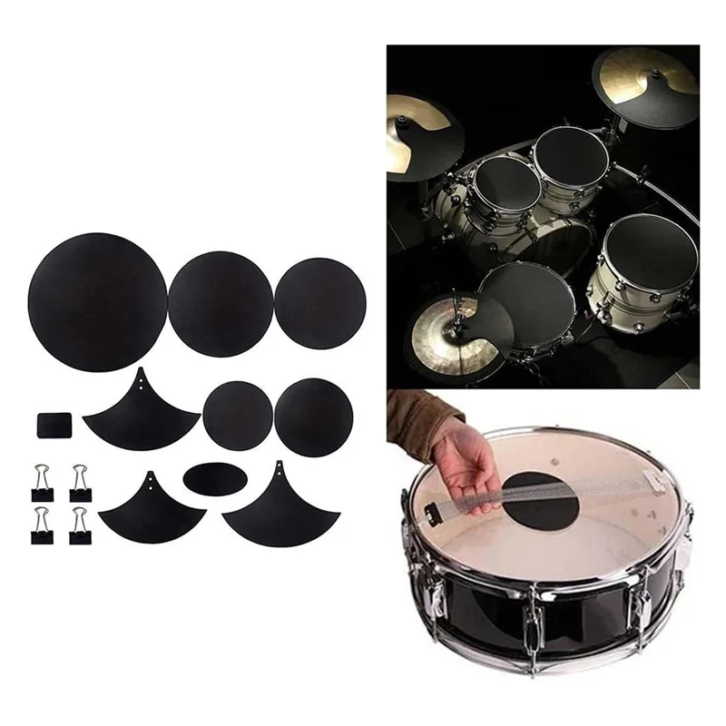 A86I-1Set Drum Mute Pads Set 14Pcs Drum Mute Pads Volume Reduction Snare Drum Pad For Drums Tone Control Drum Accessories
