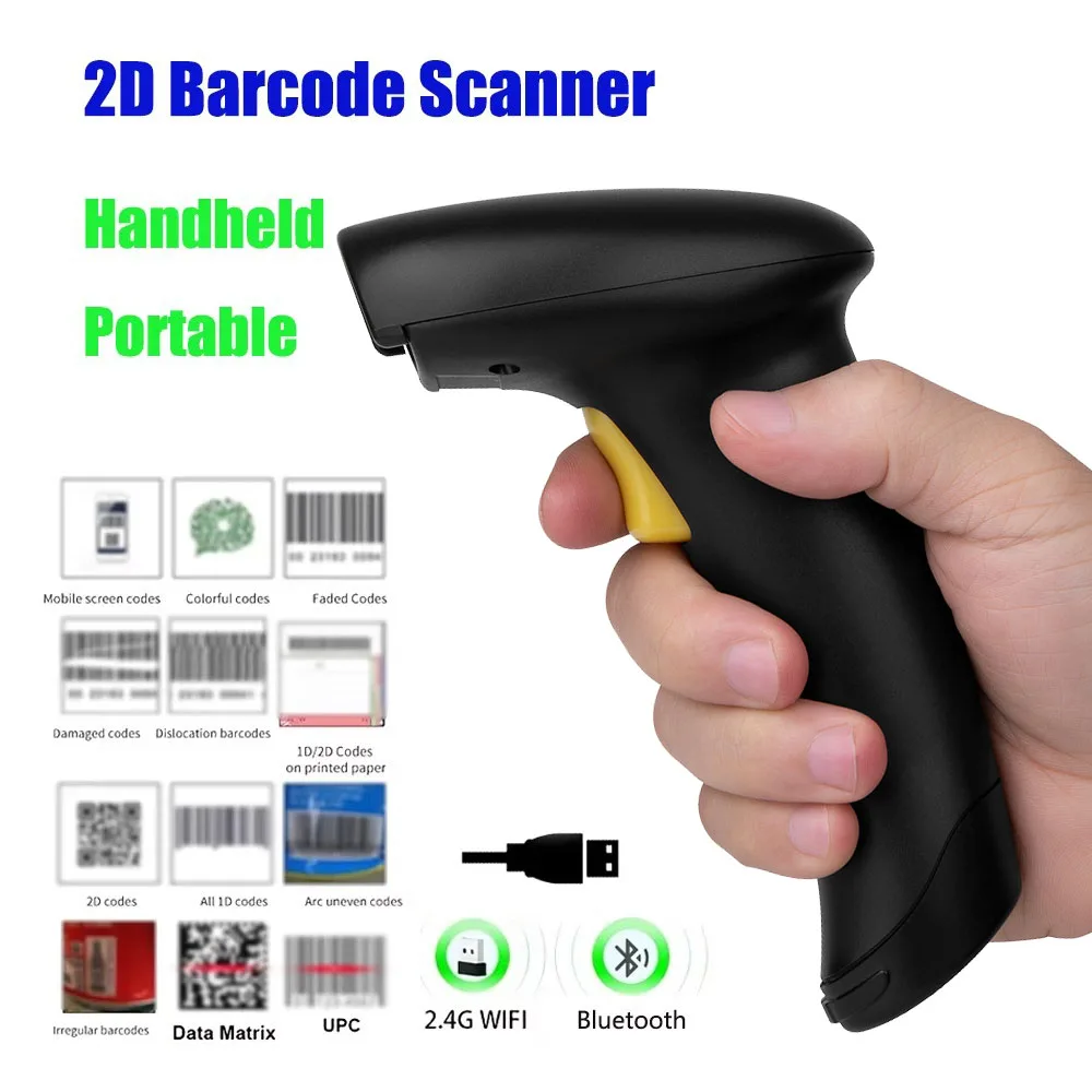 

1D/2D Handheld Barcode Scanner QR PDF417 Bluetooth 2.4G Wireless Wired USB Bar Code Reader for Supermarket