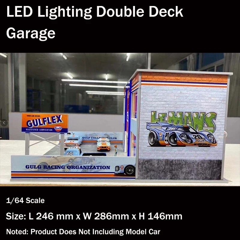 Assemble Diorama LED Lighting Double Deck Garage Model Car Station Parking Lot - Gulf Version 1:64