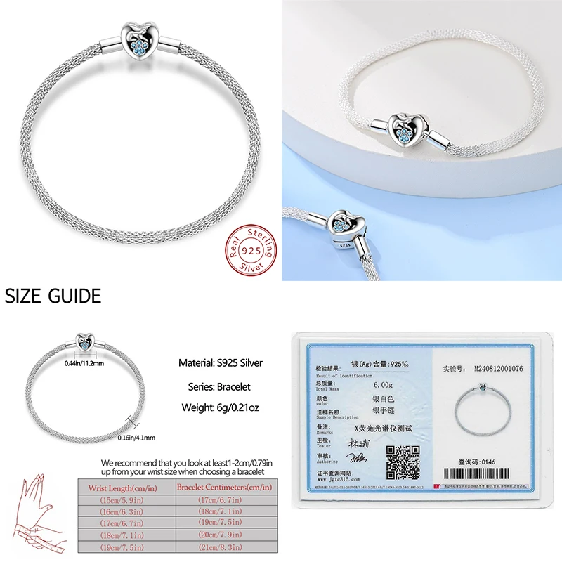 Real 925 Sterling Silver 17-20CM Butterfly Pet Ocean Starry Sky Original Bracelet Fit For Wedding Fine Jewelry DIY Making