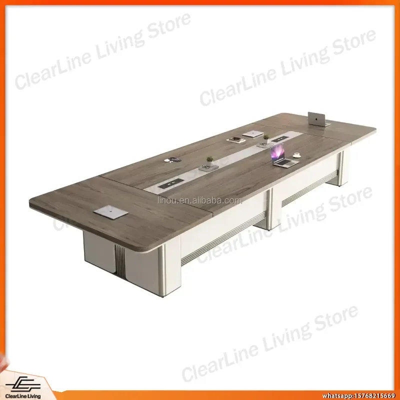 Modern MDF Wood Grain Conference Table 50mm Thick for Home Office School Business Meeting Desk with 3 Years Warranty Office