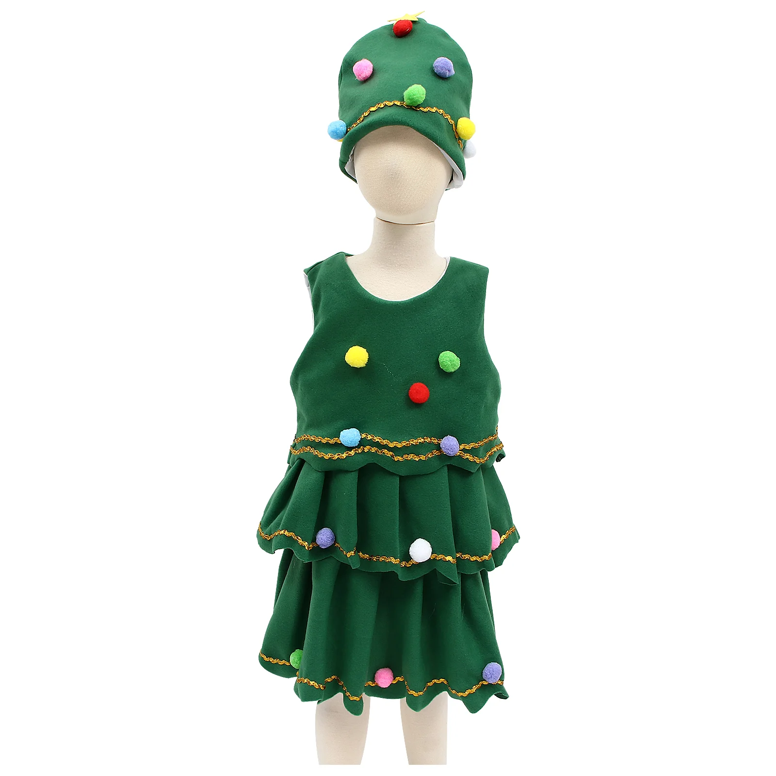 Children Cartoon Stage Show Costumes Girls Halloween Outfit Christmas Tree Hat and Dress Kids Knight