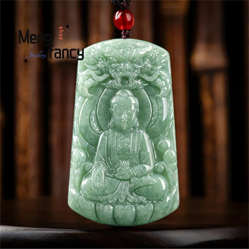 

Genuine Natural A-goods Jadeite Bean Green Rudraksha Buddha God Dragon Protector Jade Pendant Buddhist Amulets Fashion Jewelry