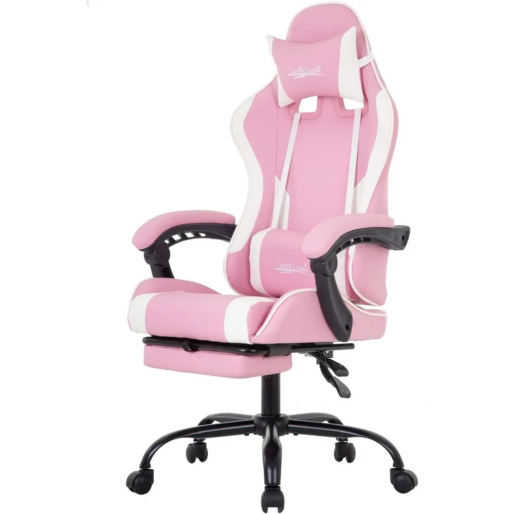 Pink Ergonomic Racing Style Gaming Chair with Lumbar Support, Adjustable Armrests, and Swivel Function