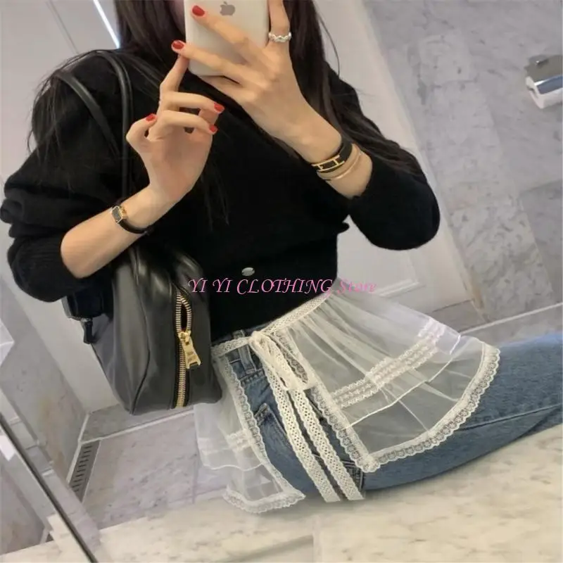 

N5KF Элегантная кружевная сетчатая юбка с галстуками Обложки для стильного слоя