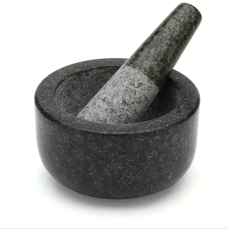 Mortar And Pestle, Polished Granite Mortar And Pestle For Grinding Herbal Crusher, Making Avocado Sauce, Salsa, Pepper,  Crusher