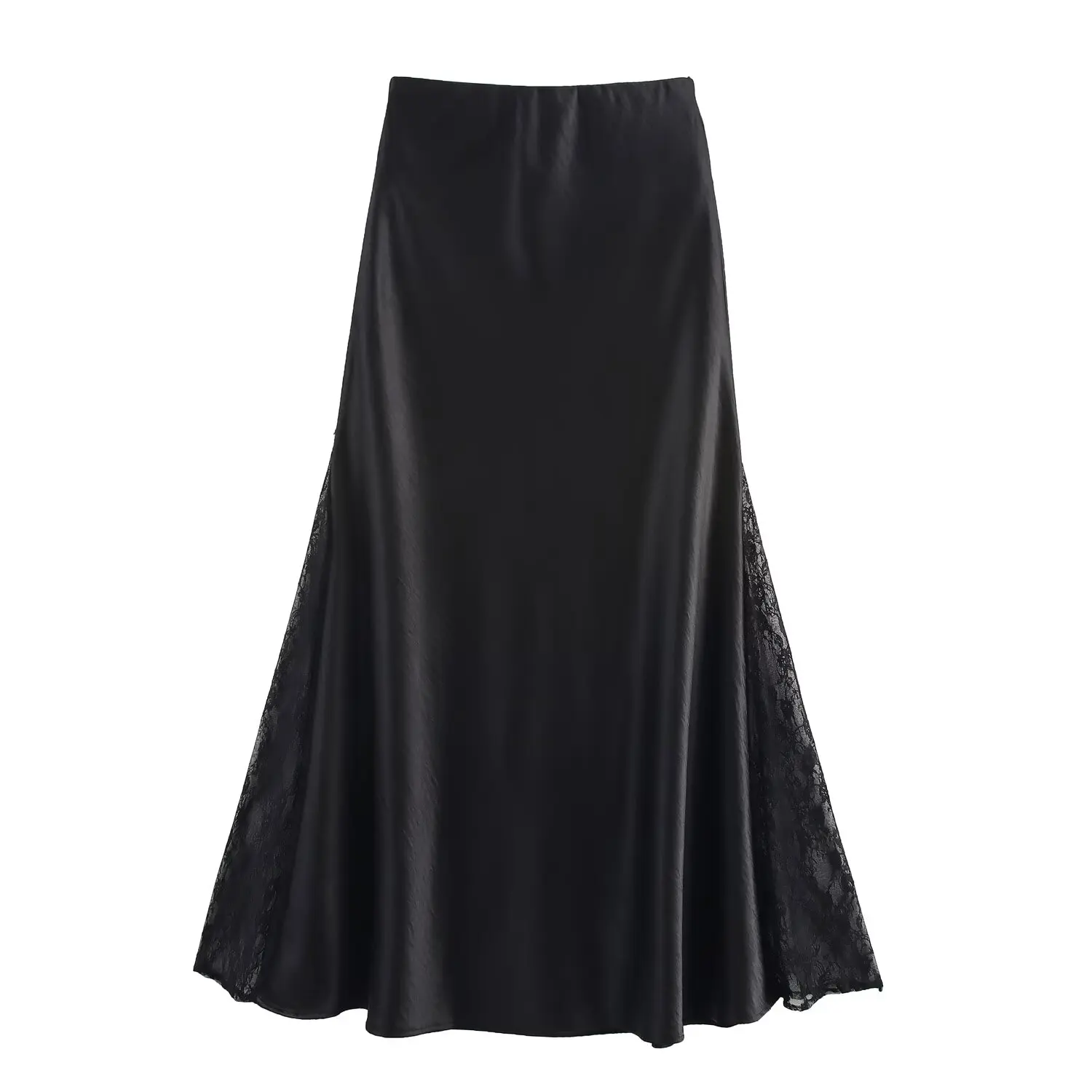 PB&ZA2025 Summer new lace patchwork satin skirt with wrapped buttocks and fishtail design slimming long skirt