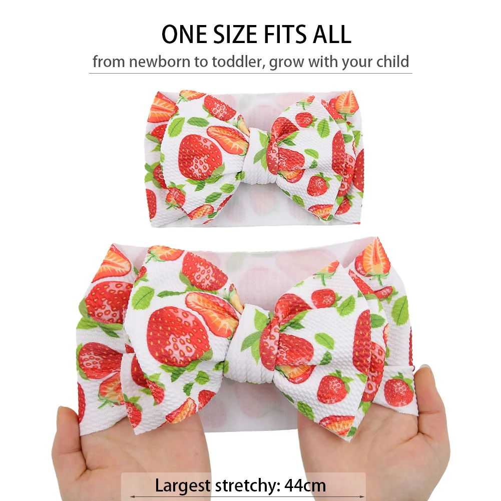 2Pcs/Set Strawberry Flower Pirnt Bullet Baby Headbands Fabric Lemon Rainbow Girls Hairbands Newborn Boys Kids Turban Headwraps