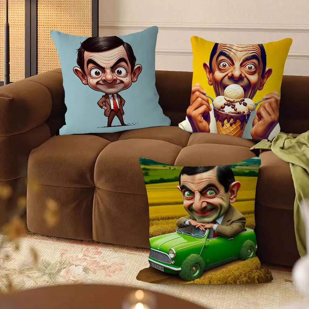 

Funny M-Mr. Bean Pillow Covers Cartoon Sofa Decorative Home Double-sided Printing Short Plush Cute Cushion Cover