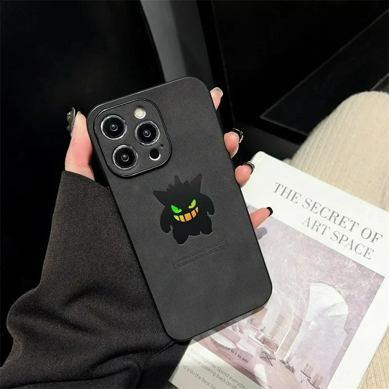 Cartoon Anime Gengar Leather Texture Laser Phone Case For iPhone 17Air 15 14 13 12 11 16 Pro Max XS XR X 8 Plus Shockproof Cover