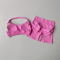 Impact Shorts Sets Seamless Yoga Set Women 2Pcs Halter Sports Bra Scrunch Butt Gym Shorts Set Workout Clothes Summer Sportswear