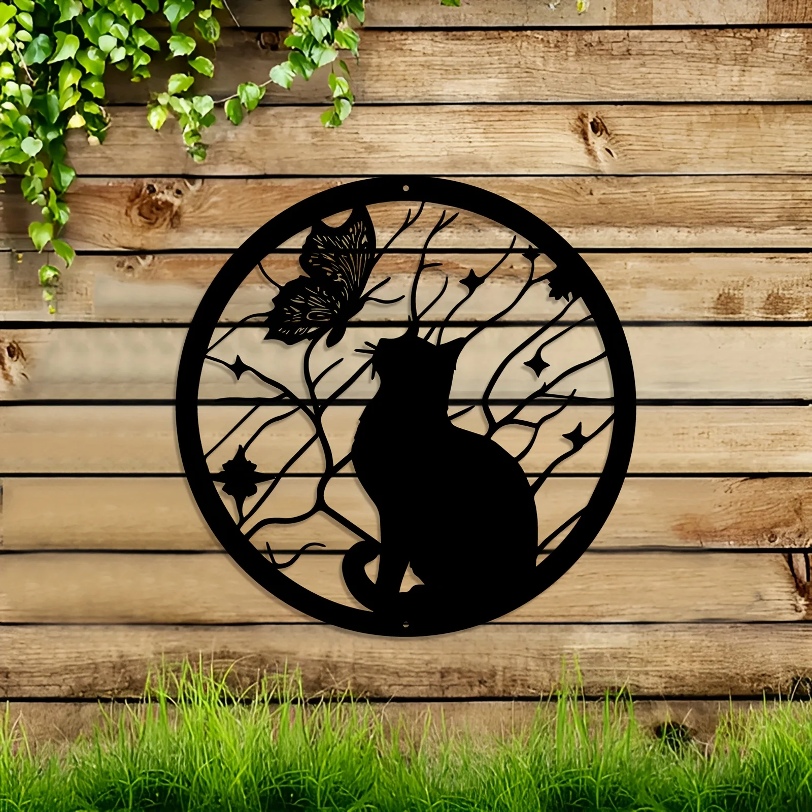 CIFBUY – sculpture murale en fer, chat et papillon, imperméable, décoration suspendue pour la maison, cadeau mignon pour animaux