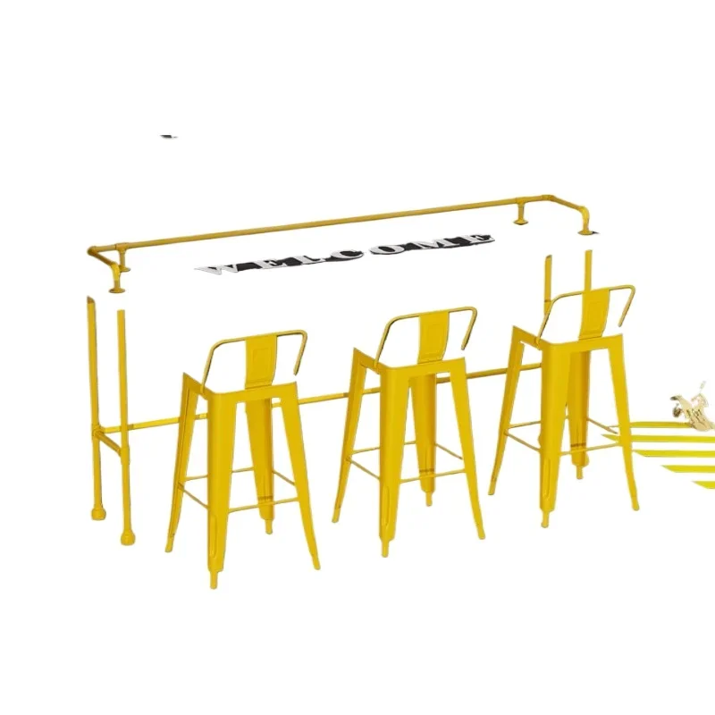 

Industrial style solid wood bar table and chairs, combination cafe milk tea shop creative wall table