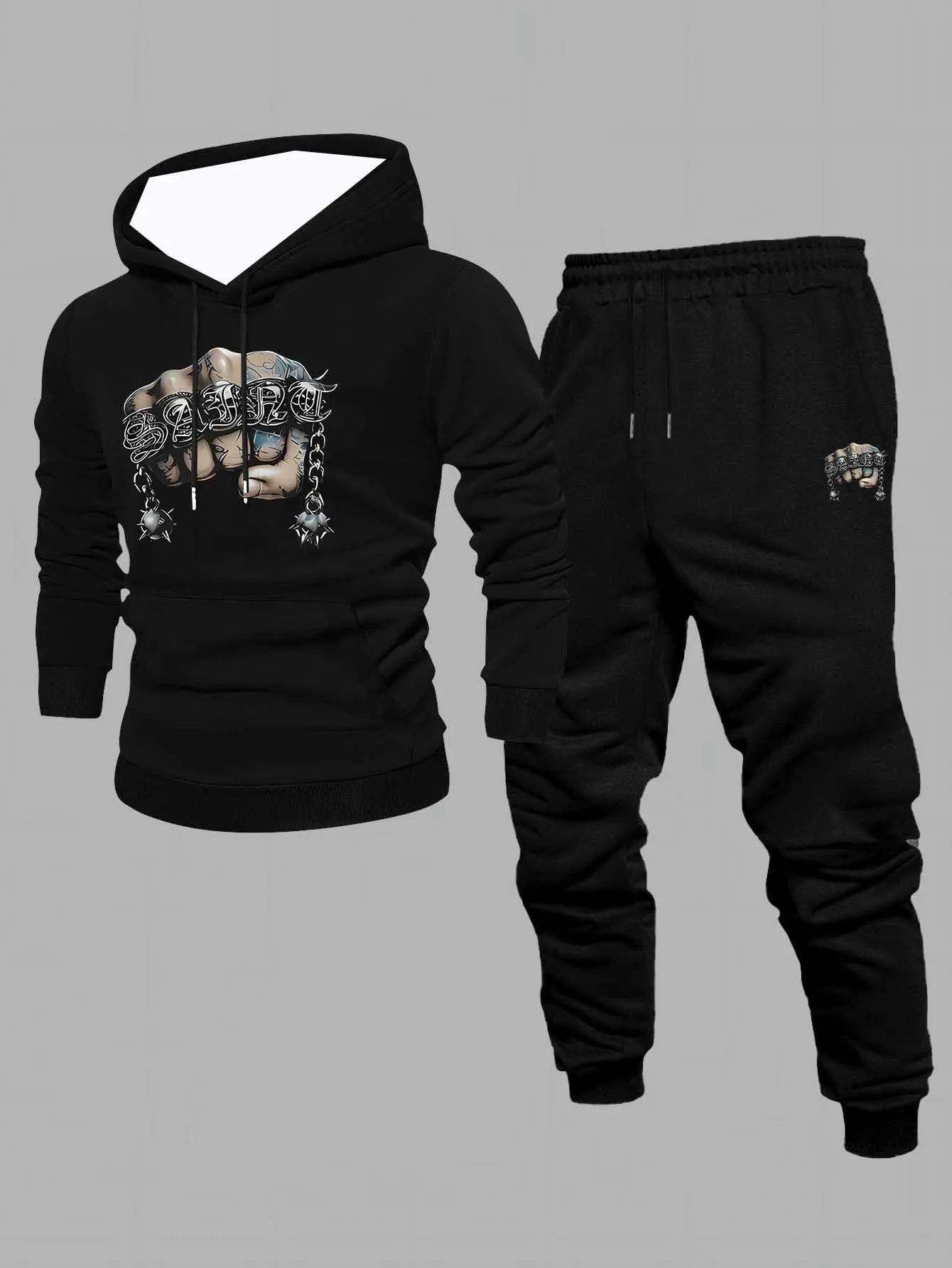 

2025-26, осенне-зимний новый мужской комплект Y2K, толстовка с 3D принтом, спортивный комплект большого размера, модный повседневный комплект из двух предметов