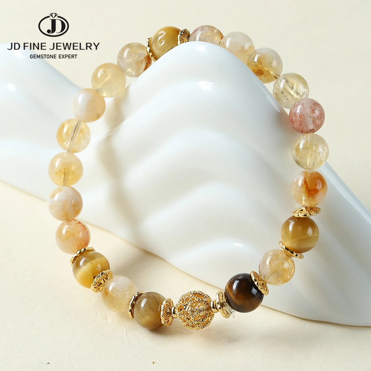 

JD Natural Stone Golden Quartz Tiger Eye Stone Bracelet for Women Men Fortune Turning Beads Wealth Bracelet Party Jewelry Gift