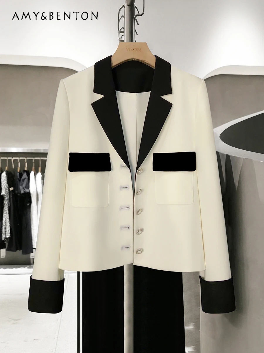 

Commute Style Fashion Temperament Business Suit Coat Early Spring New High Sense Patchwork Lapel Single Breasted Loose Jackets