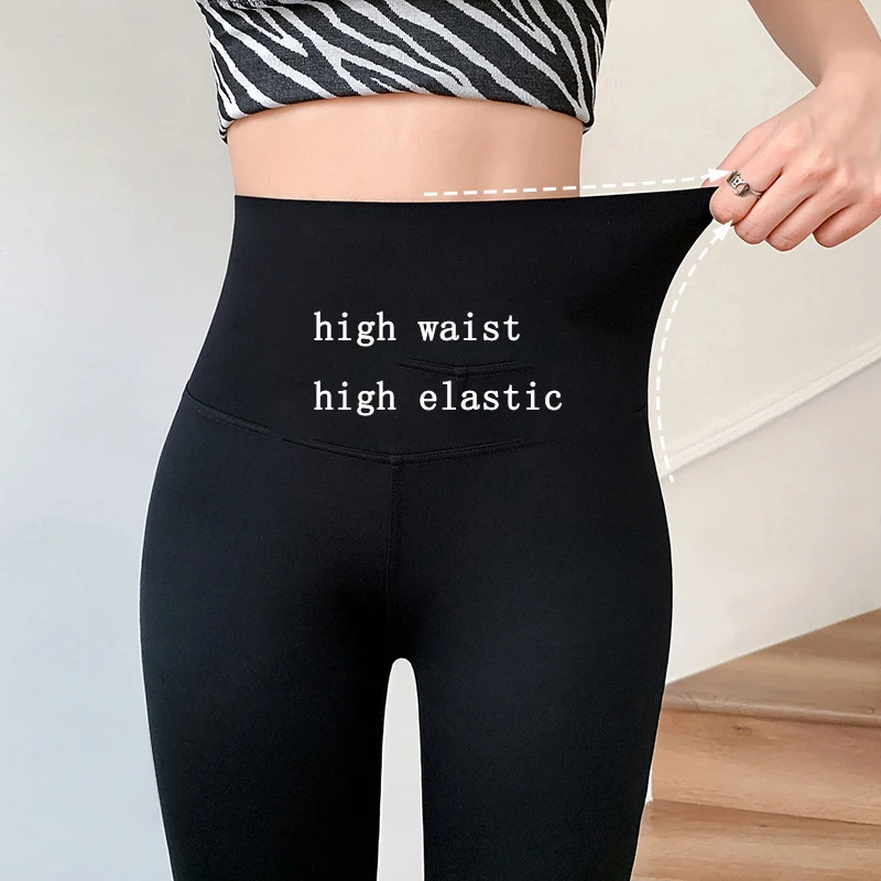 Celana hiu musim dingin untuk wanita, celana legging pinggang tinggi warna hitam kaki lebar, celana legging wanita kasual sedikit diregangkan untuk wanita