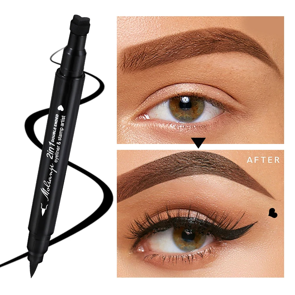 محدد عيون مزدوج الأطراف مقاوم للماء، سريع الجفاف، طبيعي، يدوم طويلاً، مناسب للمبتدئين، تأثير مكياج طبيعي، أسود، مناسب لجميع ألوان البشرة، جمال العين، مكياج فتاة العين #1