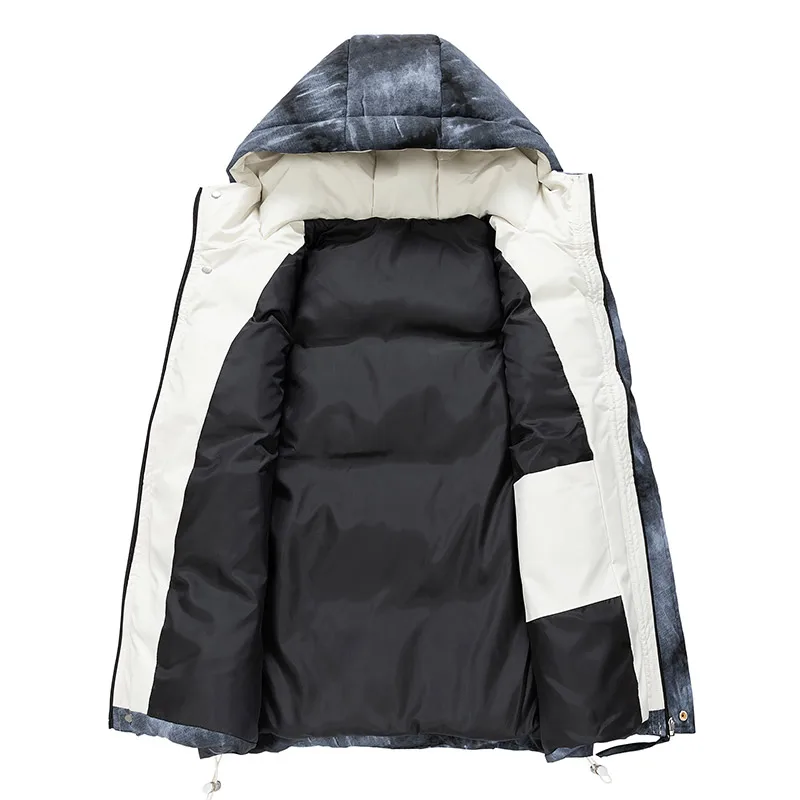 Winter New Large Size Down Vest Men's Hooded Tie-dye Camouflage Gradual Change 85 White Duck Down Plus Fat