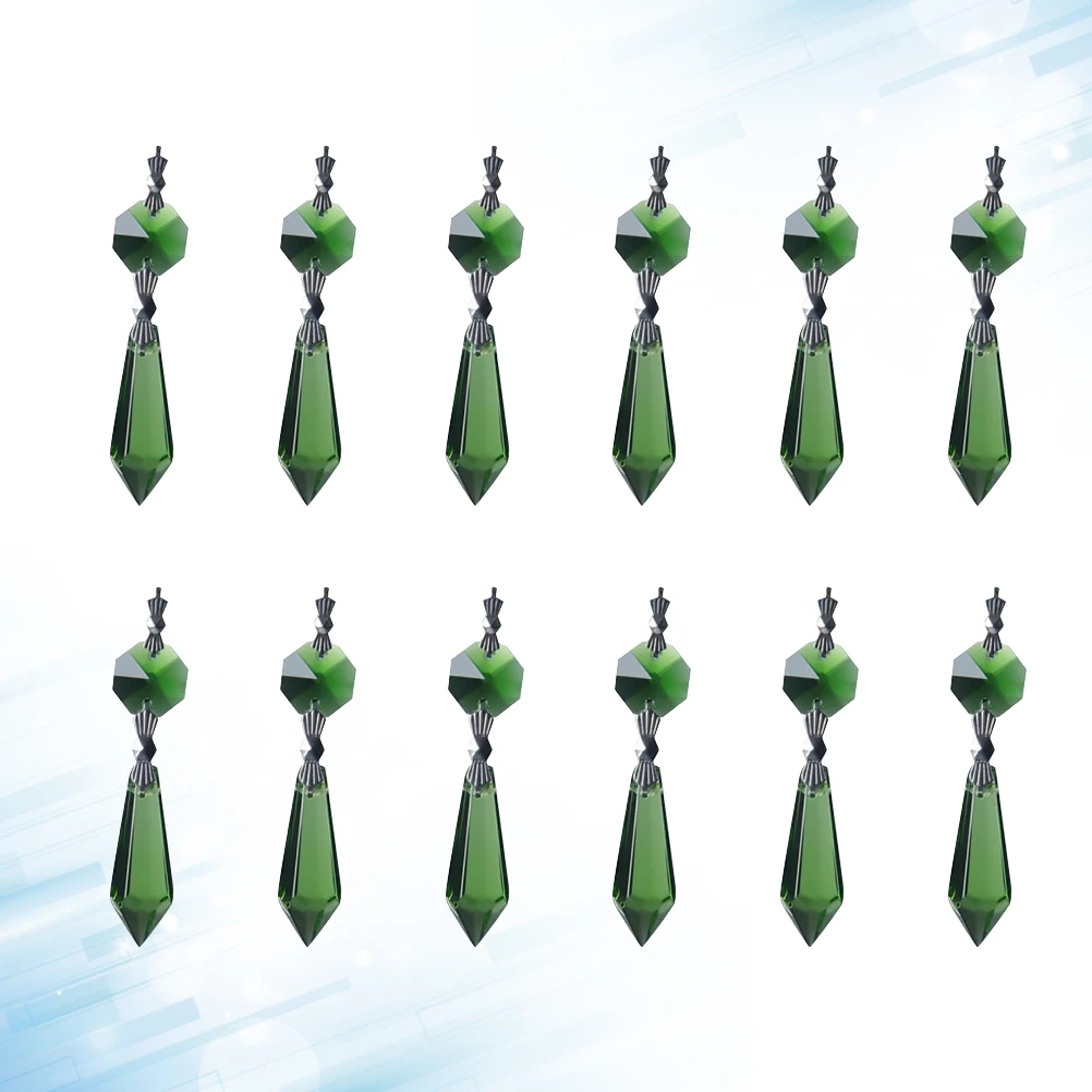 

12Pcs Crystal Pendant Green Colored Pointed Beads Hanging Decoration for Wedding Curtain Costume Crystal Pendant