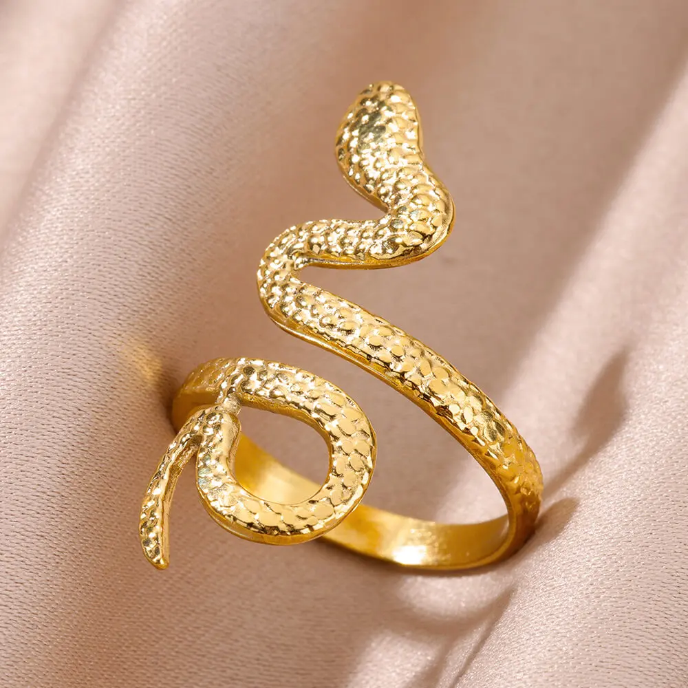 Stainless Steel Texture Snake Rings For Women Gold Plated Wedding Aesthetic Ring Punk Vintage Jewelry Free Shipping GIft BFF