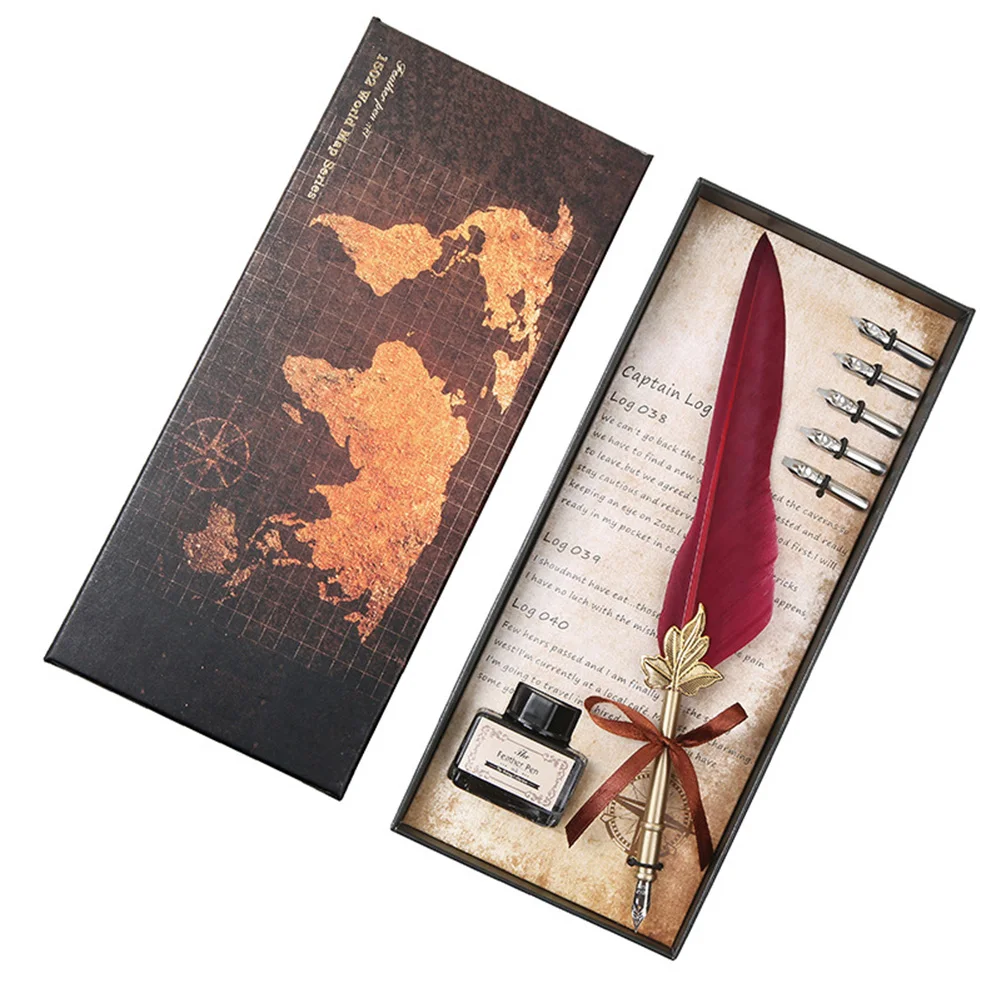 

Винтажные перьевые ручки с перьями, медный держатель для ручек с 5 наконечниками, антикварная ручка для каллиграфии, сменная мягкая ручка для подарка на Рождество и день рождения