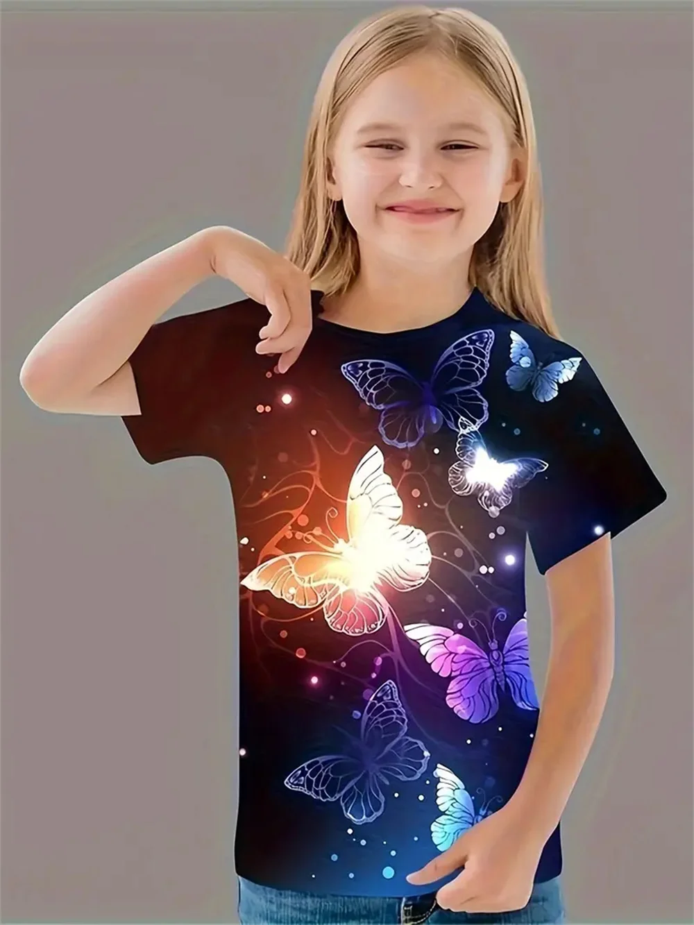 

2025 Casual T-Shirts Girls' Clothing New Funny Animal Butterfly 3d Print Girls' T-Shirts Party Fashion Short Sleeved Tops Tee