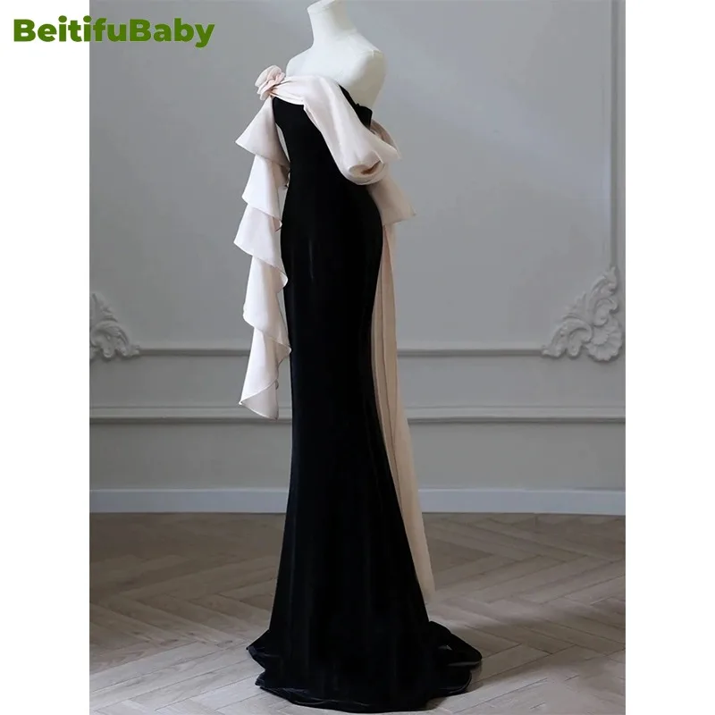 BeitifuBaby 2024 Elegant Evening Dress for Women Vestidos Light Luxury Sequins Strapless Slimming Fishtail Banquet Gown Dresses