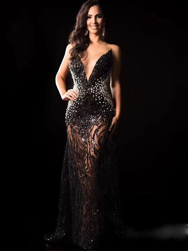

High Quality Hot Stamping Sexy Chest Wrapped Elastic Mesh Dress 2025 New Fashion Custom Women'S Clothing