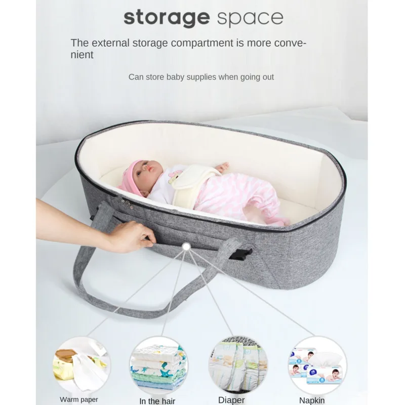 Panier de transport portable pour nouveau-né, berceau pour bébé, couffin de voyage sécurisé, amovible, confortable, couche de matelas bleu gris