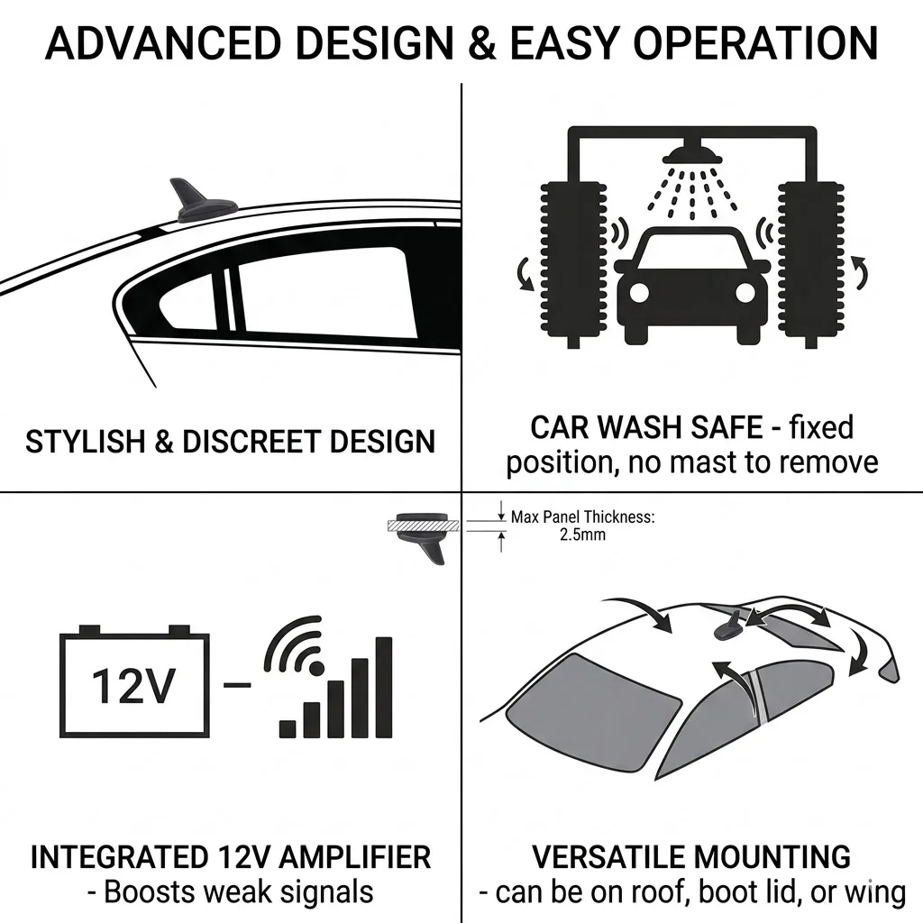 Smile Bat-Antenne de toit aérienne amplifiée pour voiture, radio numérique, DAB, DAB +, GPS, FM, AM, JVC, MendSony, AutoDAB