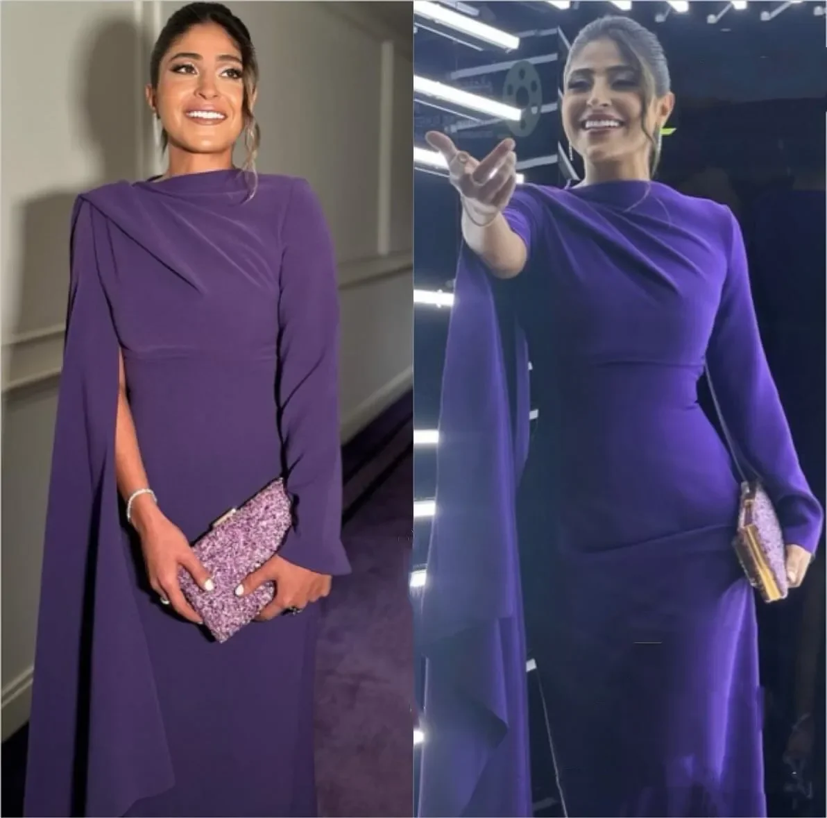 Purple Off-Shoulder Evening Dress A-Line Satin