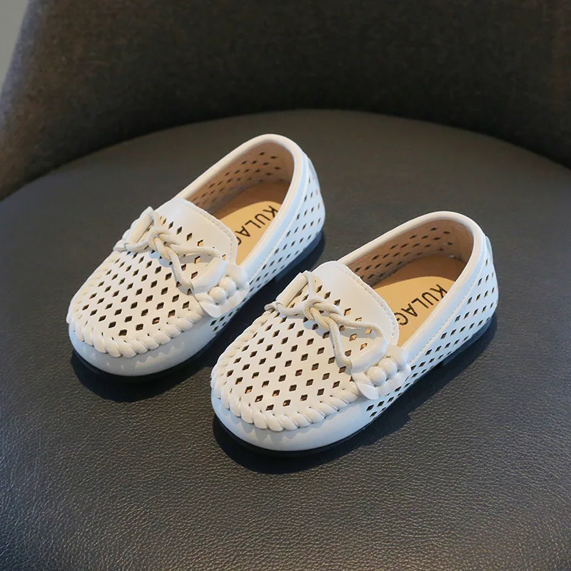 Girls Casual Shoes Soft Hollow Slip-on 2023 New Simple Kids Shoes Versatile Breatheable Simple Non-slip Boys Moccasin Shoes PU