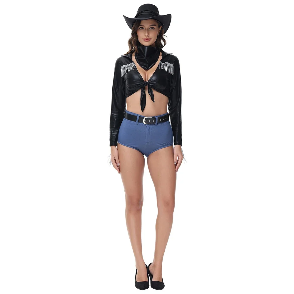 Disfraz de vaquero occidental para mujer, traje Sexy para Halloween, Retro, Hippie